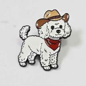 Cowboy Poodle Enamel Brooch Western Dog Pin Playful White Animal Whimsical Cute